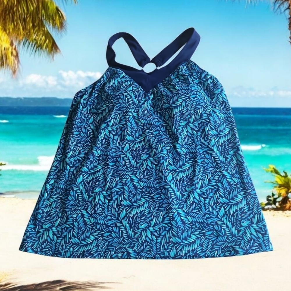 American Beach Tankini Top Size 10 NWT Blue Tropical